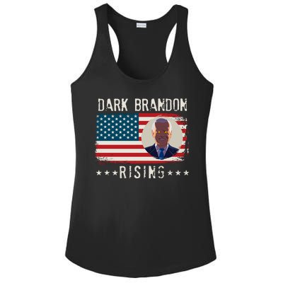 Dark Brandon Rising Anti Joe Biden Distressed USA American Flag Ladies PosiCharge Competitor Racerback Tank