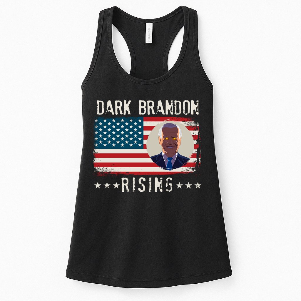 Dark Brandon Rising Anti Joe Biden Distressed USA American Flag Womens Tank Top