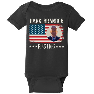 Dark Brandon Rising Anti Joe Biden Distressed USA American Flag Baby Bodysuit