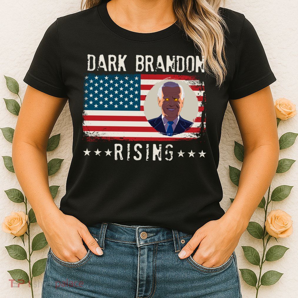 Dark Brandon Rising Anti Joe Biden Distressed USA American Flag Womens T-Shirt