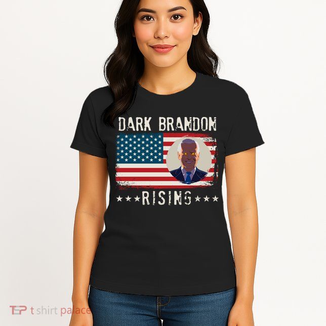 Dark Brandon Rising Anti Joe Biden Distressed USA American Flag Womens T-Shirt