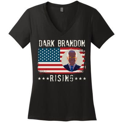 Dark Brandon Rising Anti Joe Biden Distressed USA American Flag Women's V-Neck T-Shirt