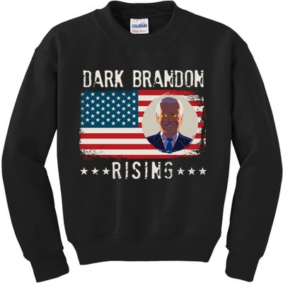 Dark Brandon Rising Anti Joe Biden Distressed USA American Flag Kids Sweatshirt