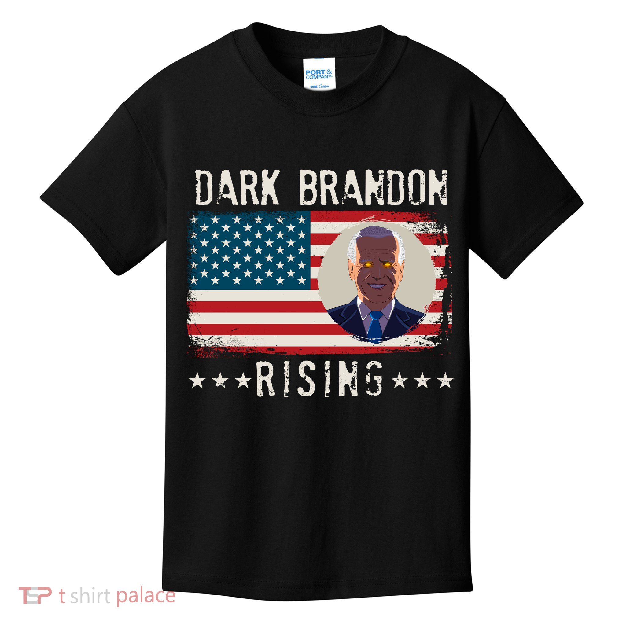Dark Brandon Rising Anti Joe Biden Distressed USA American Flag Kids T-Shirt