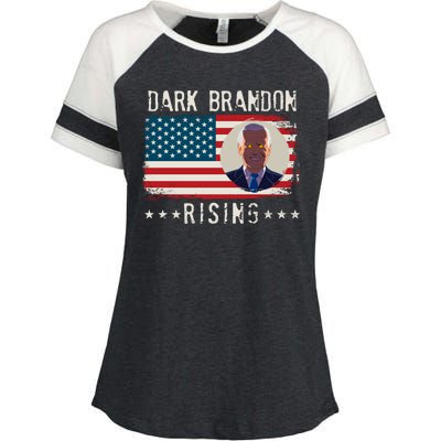 Dark Brandon Rising Anti Joe Biden Distressed USA American Flag Enza Ladies Jersey Colorblock Tee