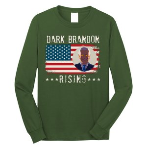 Dark Brandon Rising Anti Joe Biden Distressed USA American Flag Long Sleeve Shirt