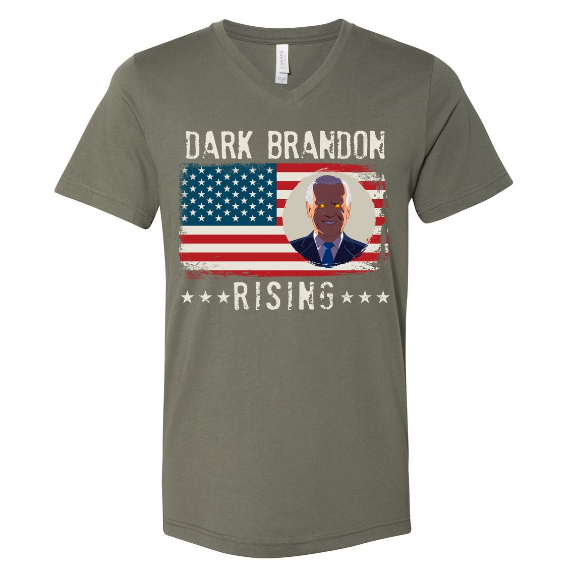 Dark Brandon Rising Anti Joe Biden Distressed USA American Flag V-Neck T-Shirt
