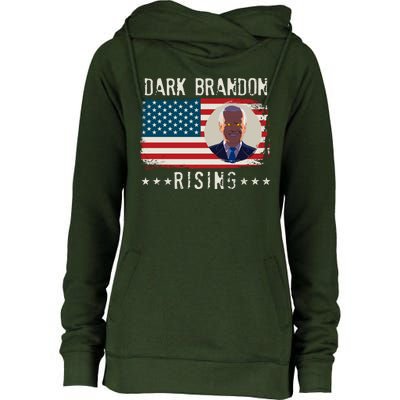 Dark Brandon Rising Anti Joe Biden Distressed USA American Flag Womens Funnel Neck Pullover Hood