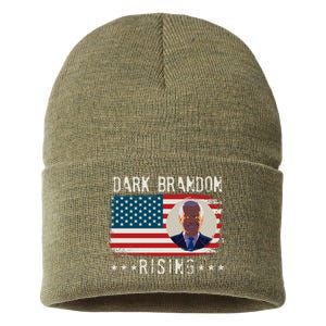 Dark Brandon Rising Anti Joe Biden Distressed USA American Flag Sustainable Knit Beanie