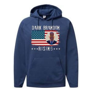 Dark Brandon Rising Anti Joe Biden Distressed USA American Flag Performance Fleece Hoodie