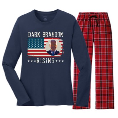 Dark Brandon Rising Anti Joe Biden Distressed USA American Flag Women's Long Sleeve Flannel Pajama Set 