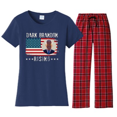 Dark Brandon Rising Anti Joe Biden Distressed USA American Flag Women's Flannel Pajama Set