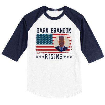 Dark Brandon Rising Anti Joe Biden Distressed USA American Flag Baseball Sleeve Shirt