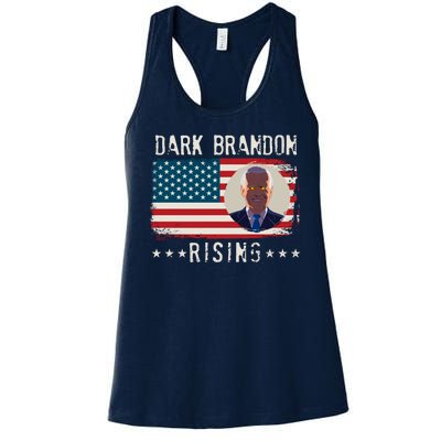 Dark Brandon Rising Anti Joe Biden Distressed USA American Flag Women's Racerback Tank