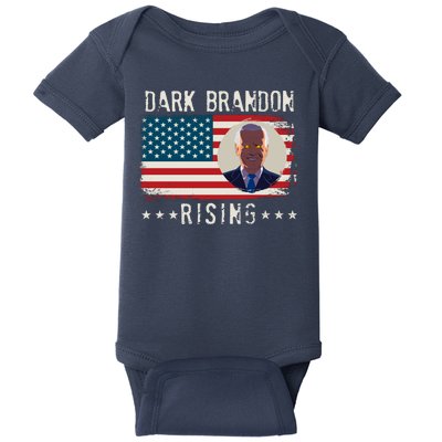 Dark Brandon Rising Anti Joe Biden Distressed USA American Flag Baby Bodysuit