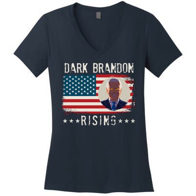 Dark Brandon Rising Anti Joe Biden Distressed USA American Flag Women's V-Neck T-Shirt