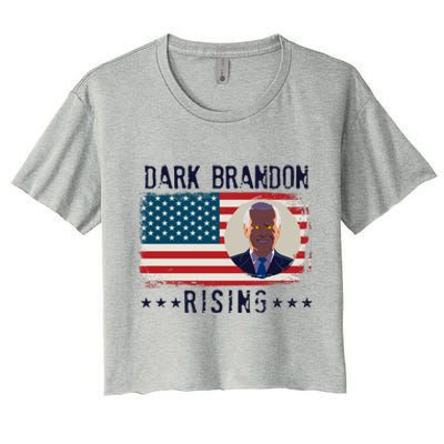 Dark Brandon Rising Anti Joe Biden Distressed USA American Flag Women's Crop Top Tee