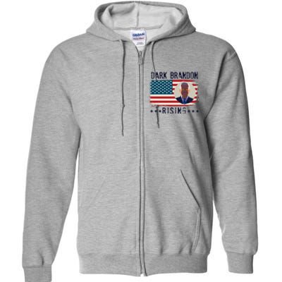 Dark Brandon Rising Anti Joe Biden Distressed USA American Flag Full Zip Hoodie