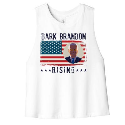 Dark Brandon Rising Anti Joe Biden Distressed USA American Flag Women's Racerback Cropped Tank