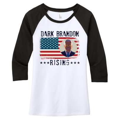 Dark Brandon Rising Anti Joe Biden Distressed USA American Flag Women's Tri-Blend 3/4-Sleeve Raglan Shirt