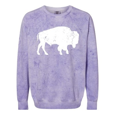 Distressed Buffalo Retro Bison Animal Lover Men Women Dad Colorblast Crewneck Sweatshirt