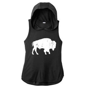 Distressed Buffalo Retro Bison Animal Lover Men Women Dad Ladies PosiCharge Tri-Blend Wicking Draft Hoodie Tank