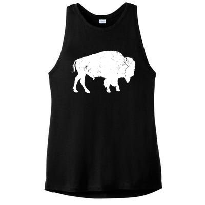 Distressed Buffalo Retro Bison Animal Lover Men Women Dad Ladies PosiCharge Tri-Blend Wicking Tank