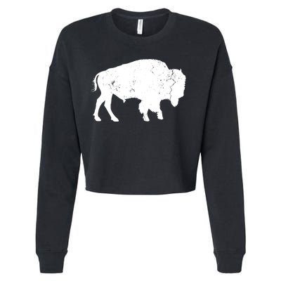 Distressed Buffalo Retro Bison Animal Lover Men Women Dad Cropped Pullover Crew