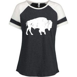 Distressed Buffalo Retro Bison Animal Lover Men Women Dad Enza Ladies Jersey Colorblock Tee