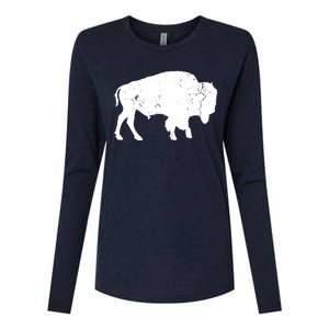 Distressed Buffalo Retro Bison Animal Lover Men Women Dad Womens Cotton Relaxed Long Sleeve T-Shirt