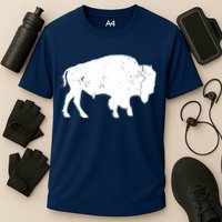 Distressed Buffalo Retro Bison Animal Lover Men Women Dad Performance Shirt