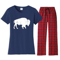 Distressed Buffalo Retro Bison Animal Lover Men Women Dad Women's Flannel Pajama Set