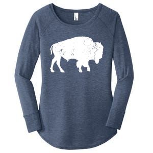 Distressed Buffalo Retro Bison Animal Lover Men Women Dad Women's Perfect Tri Tunic Long Sleeve Shirt