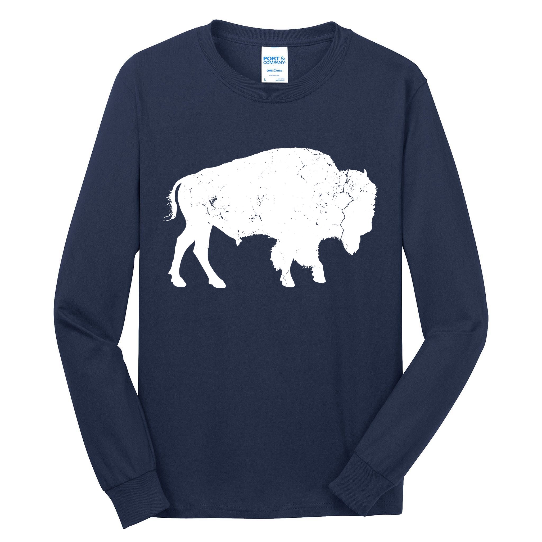 Distressed Buffalo Retro Bison Animal Lover Men Women Dad Tall Long Sleeve T-Shirt