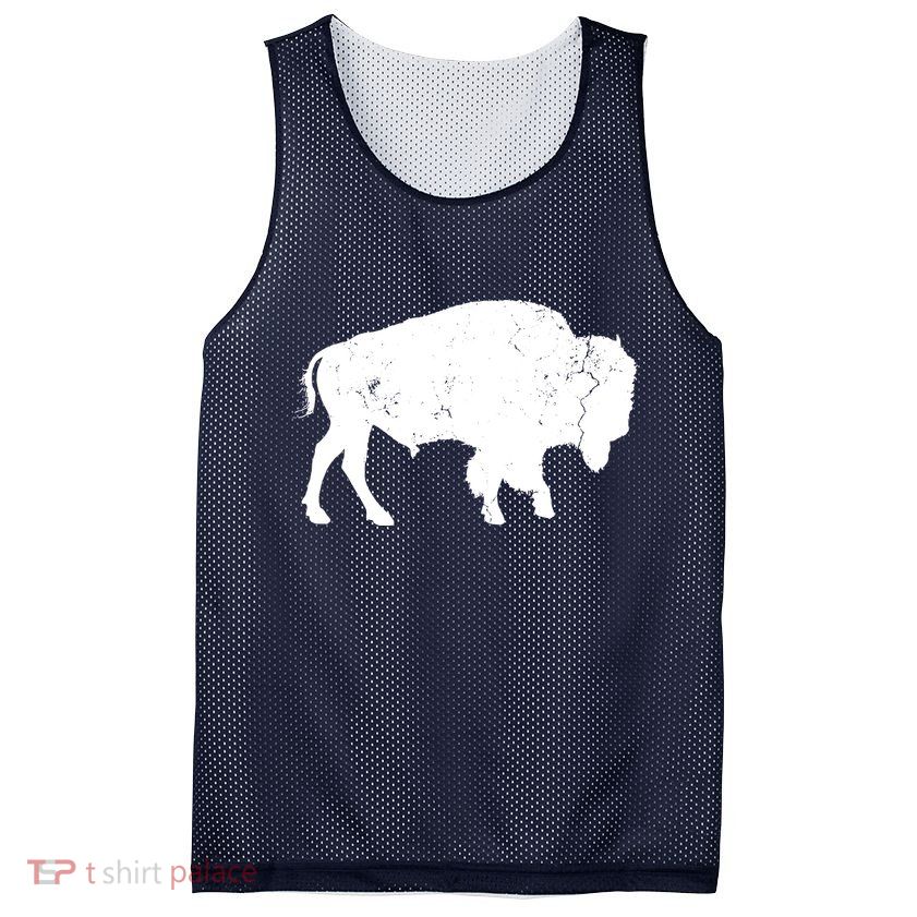 Distressed Buffalo Retro Bison Animal Lover Men Women Dad Mesh Reversible Basketball Jersey Tank