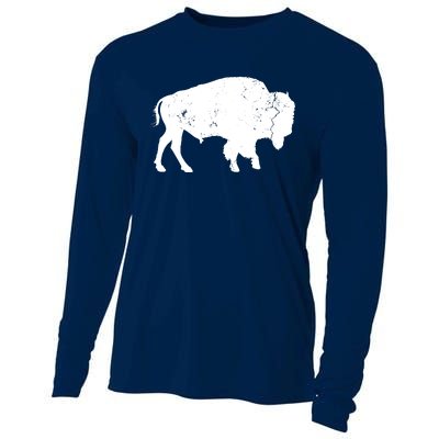 Distressed Buffalo Retro Bison Animal Lover Men Women Dad Cooling Performance Long Sleeve Crew