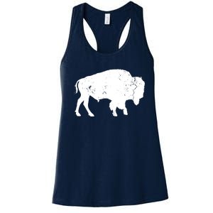 Distressed Buffalo Retro Bison Animal Lover Men Women Dad Women's Racerback Tank