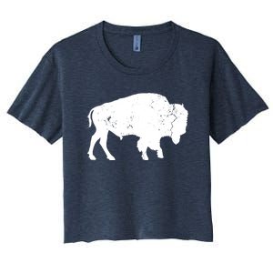 Distressed Buffalo Retro Bison Animal Lover Men Women Dad Women's Crop Top Tee