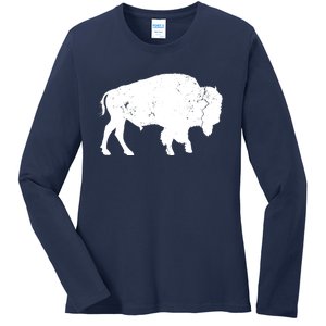 Distressed Buffalo Retro Bison Animal Lover Men Women Dad Ladies Long Sleeve Shirt