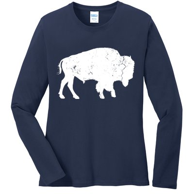 Distressed Buffalo Retro Bison Animal Lover Men Women Dad Ladies Long Sleeve Shirt