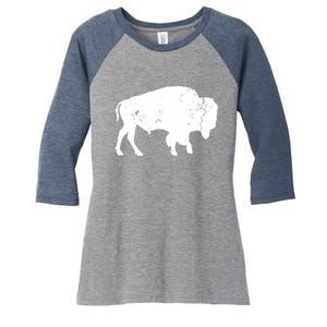 Distressed Buffalo Retro Bison Animal Lover Men Women Dad Women's Tri-Blend 3/4-Sleeve Raglan Shirt