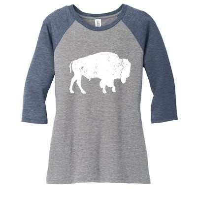 Distressed Buffalo Retro Bison Animal Lover Men Women Dad Women's Tri-Blend 3/4-Sleeve Raglan Shirt