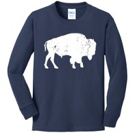 Distressed Buffalo Retro Bison Animal Lover Men Women Dad Kids Long Sleeve Shirt