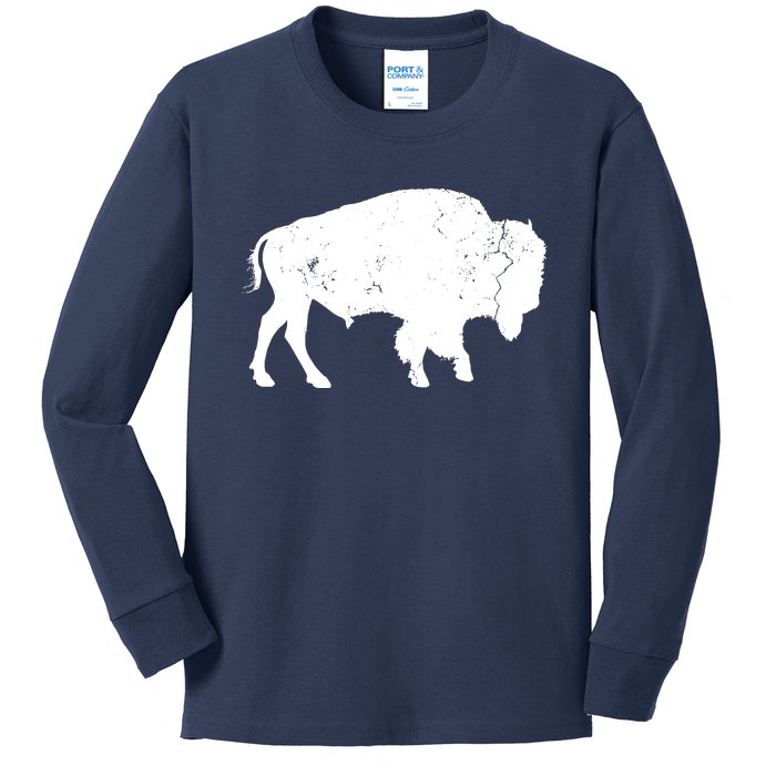 Distressed Buffalo Retro Bison Animal Lover Men Women Dad Kids Long Sleeve Shirt