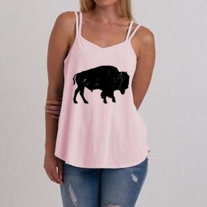 Distressed Buffalo Retro Bison Animal Lover Men Women Dad Women's Strappy Tank