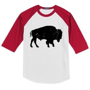 Distressed Buffalo Retro Bison Animal Lover Men Women Dad Kids Colorblock Raglan Jersey