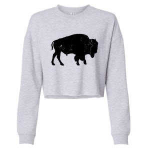 Distressed Buffalo Retro Bison Animal Lover Men Women Dad Cropped Pullover Crew