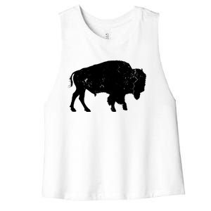 Distressed Buffalo Retro Bison Animal Lover Men Women Dad Women's Racerback Cropped Tank