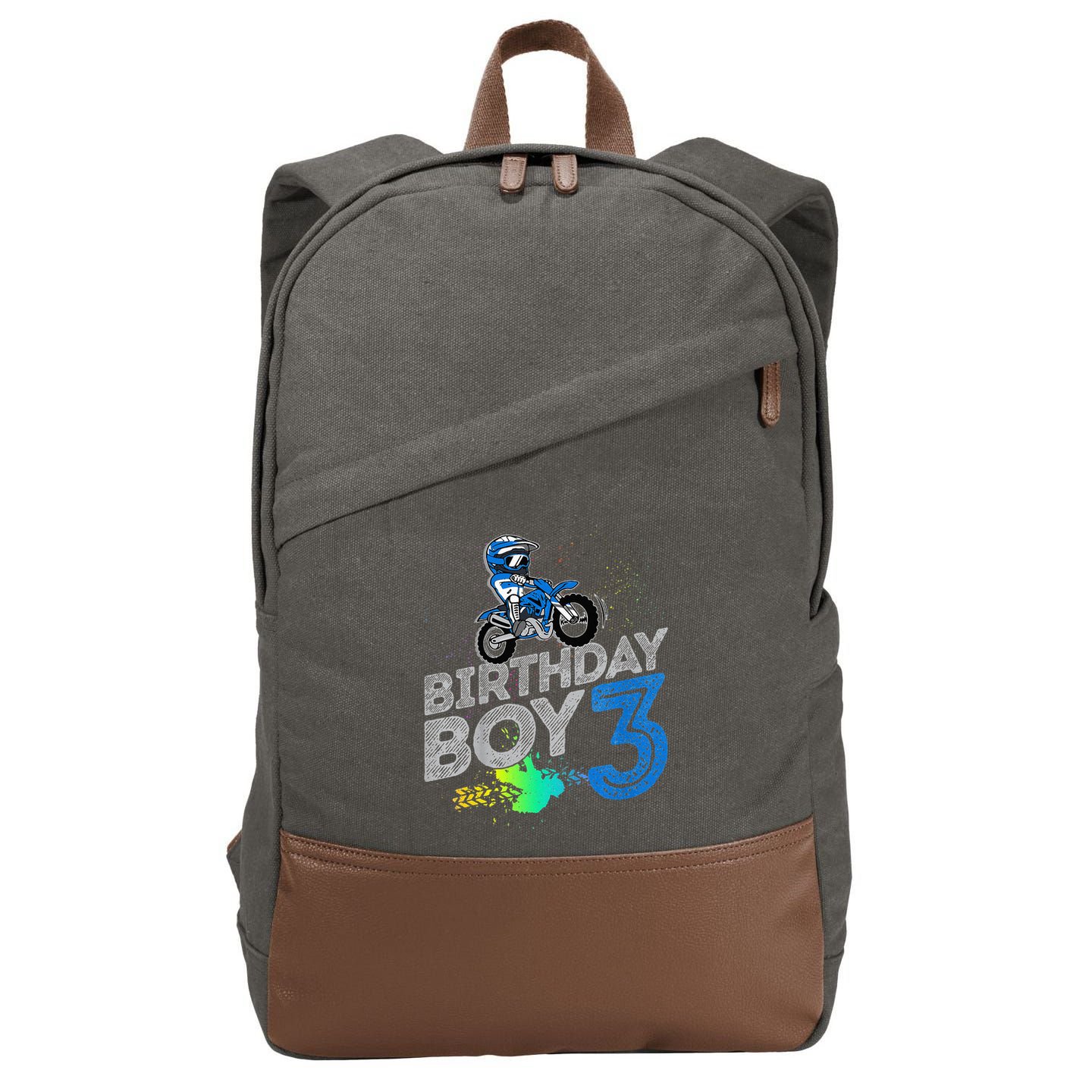 Dirt Bike Rider 3 Years Old Motocross 3rd Birthday Cotton Canvas Backpack