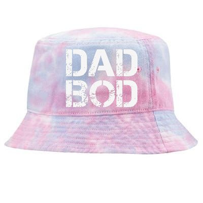 Dad Bod Rough Strong 90s White Stencil Text Tie-Dyed Bucket Hat